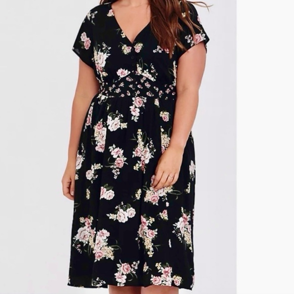 Torrid Black Floral Midi Dress